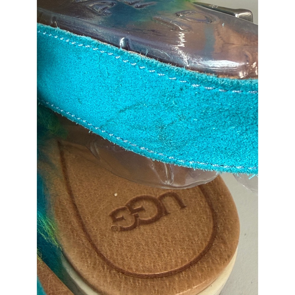 UGG Womens Teal Lime Green Faux Fur Slingback Holly Sandals Buckle Strap  10 - Picture 5 of 13